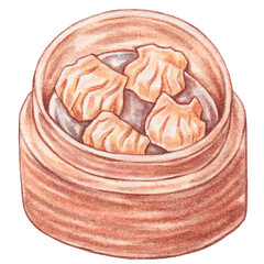 har gow, shrimp dumplings watercolor style, traditional asian food design