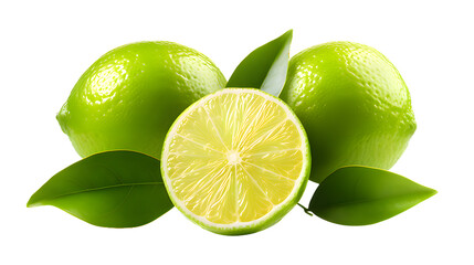 Cut-out of fresh limes isolated on a transparent background. PNG. Hight quality image.