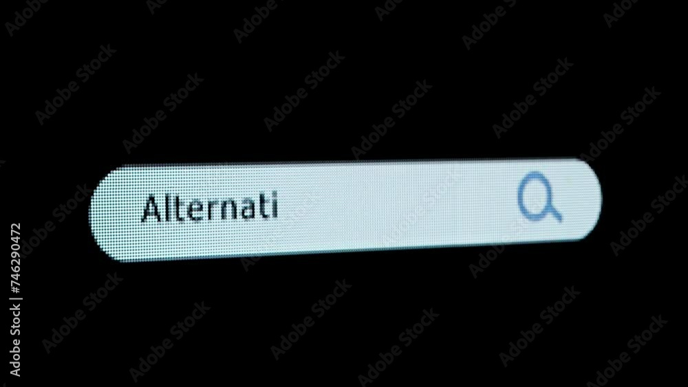 Poster shot of monitor screen. pixel screen with animated search bar, keywords alternative for germany type