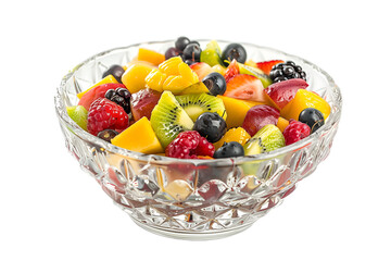 Crystal Bowl of Mixed Fresh Fruits on White Background
