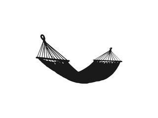 hammock silhouettes. Tourist hammock for recreation. Hammock for outdoor recreation. Portable Swing sleeping place on nature illustration isolated on a white background.
