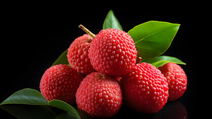lychee fruit on black background