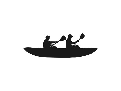 Kayaking silhouettes set. Canoe trails and rafting club emblem with kayaking equipment element. rowing icon illustration isolated vector sign symbol. kayaker silhouette set inspired design collection.