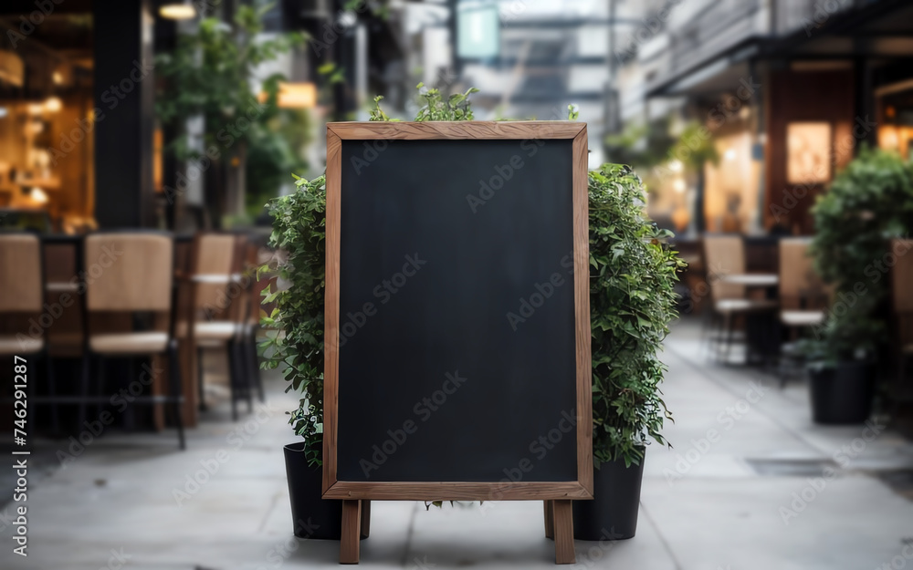 Wall mural blank sign board copy space or menu board in outdoor restaurant ai generated