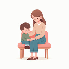Cartoon vector illustration of a mother holding her son, for international mother language day.