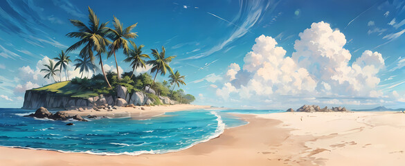A banner for summer vacation illustration with beautiful tropical beach ai generated - obrazy, fototapety, plakaty