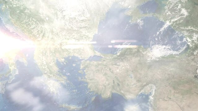 Zoom in from space and focus on Ataturk International Airport. 3D Animation. Background for travel intro. Elements of this image furnished by NASA
