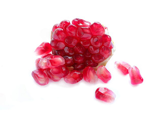 Red ripe pomegranate fruits and opend pomegranate on white background.