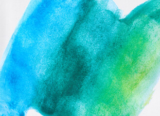 Beautiful abstraction of blue and green watercolor painting on paper drawing background. Watercolor paper background. Abstract painted. Brush strokes painting.