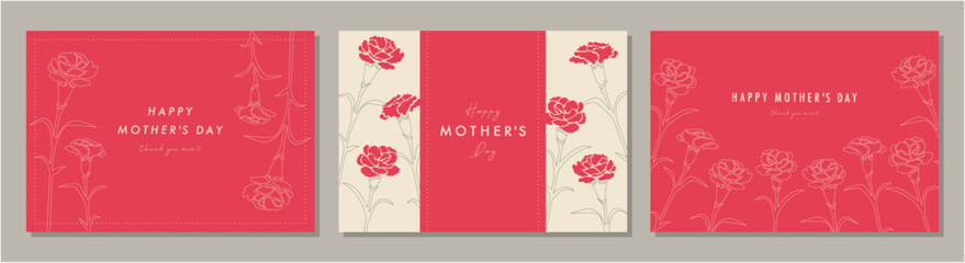 母の日　mother's day　カーネーション　素材セット　フレーム　背景　ベクターイラスト　シンプル　おしゃれ - obrazy, fototapety, plakaty