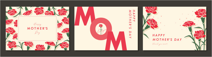 母の日　mother's day　カーネーション　素材セット　フレーム　背景　ベクターイラスト　シンプル　おしゃれ