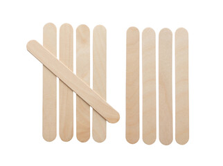Nine (9) tally marks symbol made from wooden popsicles stick  isolated on white background with clipping path. Education and learning concept.