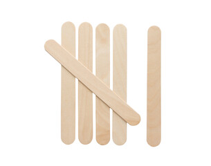 Six (6) tally marks symbol made from wooden popsicles stick  isolated on white background with clipping path. Education and learning concept.