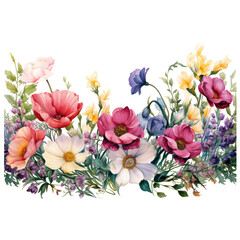 A floral composition featuring a colorful bouquet of flowers against a blooming  framed in a decorative design