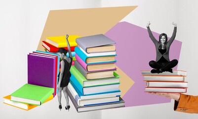 Collage of pile book and mini dancing girls