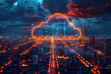 Futuristic Smart Cityscape with Digital Cloud Integration Technology Concept Banner