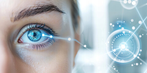 Futuristic Vision: Human Eye with Advanced Interface Technology Concept Banner