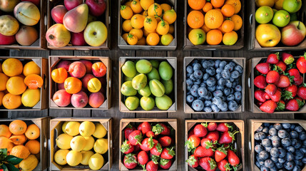 Assorted Fruits in Wooden Crates