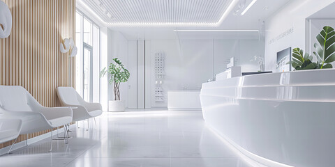 Modern Minimalist Clinic Reception Area With Clean White Design..Background Color - obrazy, fototapety, plakaty