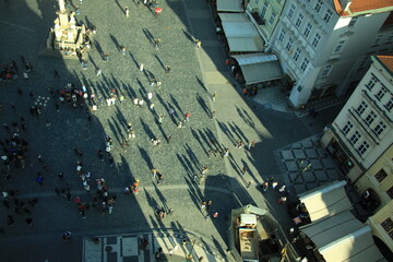 Visit to the interior of the Prague Astronomical Clock and panoramic view of the city of Prague,...