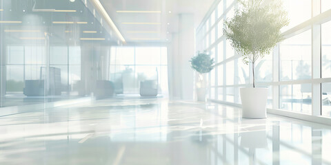 Modern Office Atrium Bathed in Natural Light and Serene Ambiance - obrazy, fototapety, plakaty