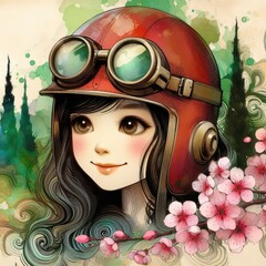 Taiwanese girl in Alishan forest railways with Generative AI.