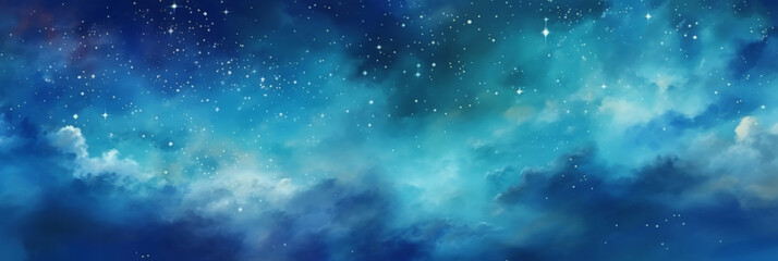 blue watercolor space background with stars, milky way, nebula, galaxy, cosmos milky way, blu background banner