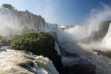 Beautiful view to Iguazu Falls and green rainforest