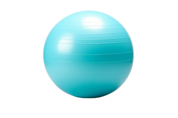 Blue Exercise Ball. The ball is round and inflated, made of rubber or plastic material. It is suitable for fitness exercises. On PNG Transparent Clear Background.