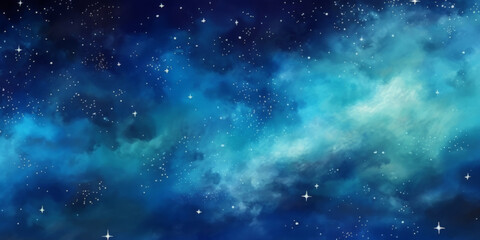 Fototapeta premium blue watercolor space background with stars, milky way, nebula, galaxy, cosmos milky way, blu background banner