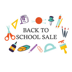 Back to School Background together with many School Supplies Vector. Illustration, Back to school banner with doodling elements
