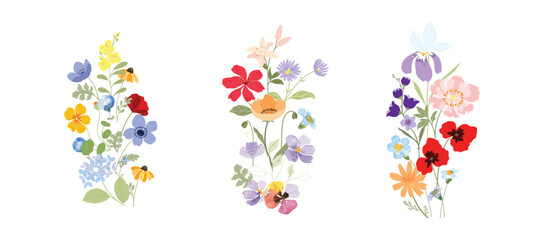 watercolor arrangements with small flower. Botanical illustration minimal style. - 746300819