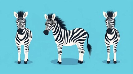 Fototapeta na wymiar Set of three different cute zebras. Black and white colors. Colorful trendy Vector Illustration