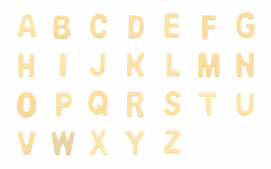 Wooden letters of English alphabet isolated on white background with clipping path.