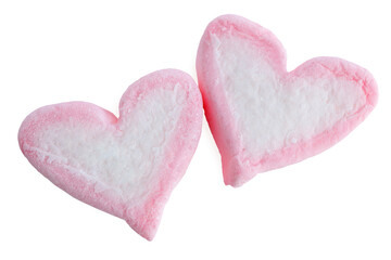close up of sweet heart shape of marshmallow isolated on white background.clipping path