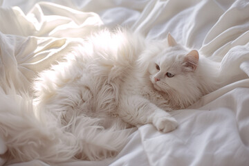 Little cat resting on the bed, Generative Ai