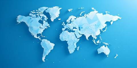 Enthralling World Map Visualization, Standing Out on a Blue Wall Background: An Engaging 3D Spectacle