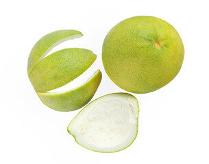 Fresh Yellow pomelo fruit, grapefruit or Citrus maxima and skin pomelo isolated on white background...