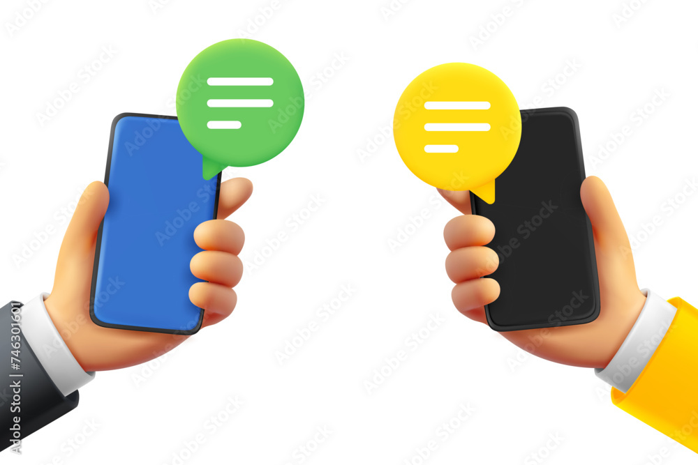 Poster Sending messages concept with two smartphones. 3d vector illustration