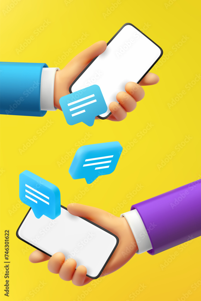 Poster digital messaging via smartphone concept. 3d vector illustration