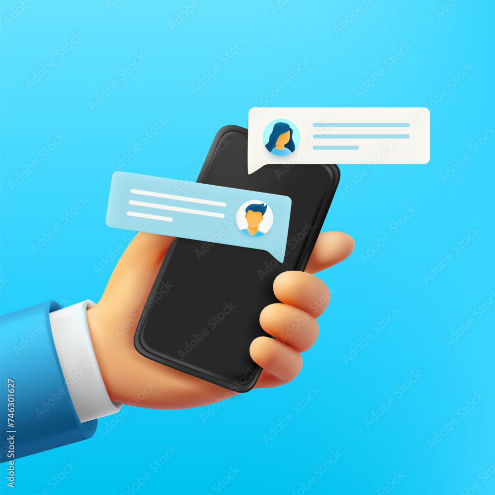 Aufkleber conversation via modern smartphone. 3d vector concept.