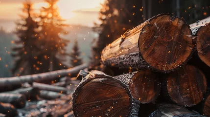 Zelfklevend Fotobehang A group of cut logs. © Hareem