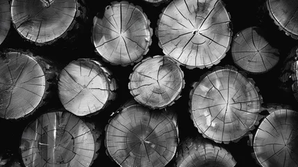 Papier Peint photo Texture du bois de chauffage A group of cut logs.