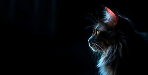 An elegant cat glowing in the dark.