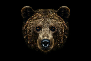 Portrait of a half bear on a black background. - obrazy, fototapety, plakaty
