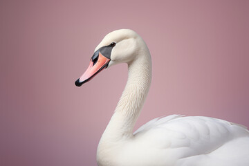 Fototapeta premium A beautiful and peaceful swan on a pink background.