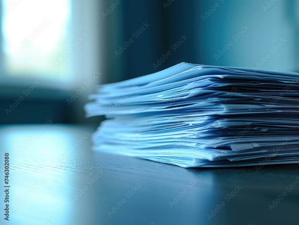 Poster a stack of papers on a table. generative ai.
