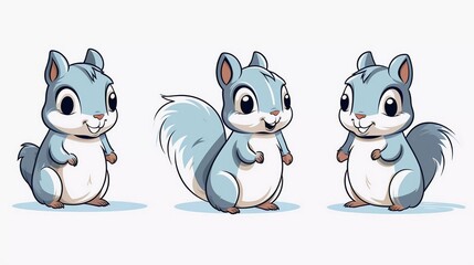 Fototapeta premium Set of three different cute squirrels. Black and white colors. Colorful trendy Vector Illustration