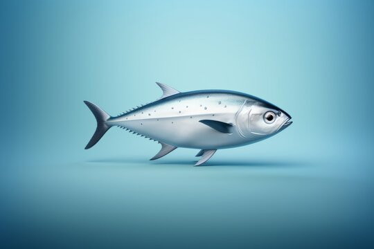 An illustration of a silver fish on a blue background.