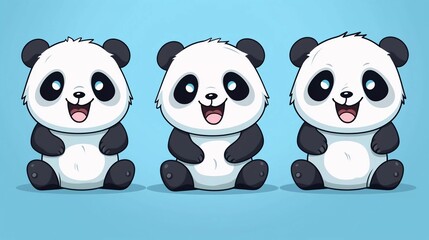 Obraz premium Set of three different cute pandas. Black and white colors. Colorful trendy Vector Illustration